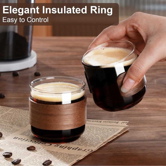 Espresso Cups with Wooden Insulated Ring (5oz, 4-set) - Picture 3 of 7